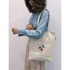 Cherry Embroidered Tote Bag Beige - One Size