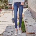 Slit-detail Washed Skinny Jeans