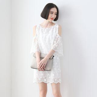 Elbow Sleeve Cold Shoulder Lace Dress