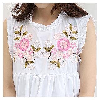 Frill-trim Floral-embroidered Empire Top