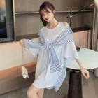 Striped Panel 3/4-sleeve T-shirt Dress White - One Size