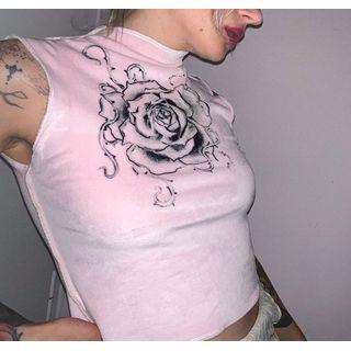 High-neck Rose Print Top