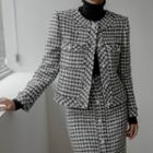 Houndstooth Tweed Jacket Charcoal Gray - One Size