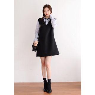 Shirt-collar Mock Two Piece Mini Dress