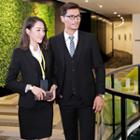 Couple Matching Pocketed Blazer / V-neck Vest / Dress Pants / Pencil Skirt / Shirt / Set