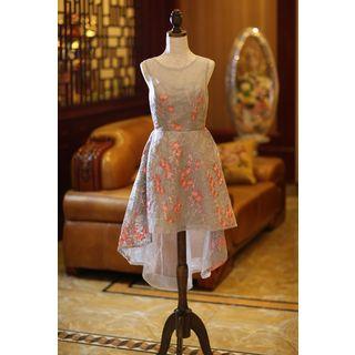 Sleeveless Embroidered Dip-back Cocktail Dress
