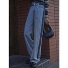 High-waist Color Block Shift Wide-leg Jeans