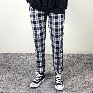Drawstring-waist Plaid Tapered Pants