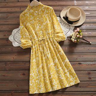 Floral Stand-collar Long Sleeve Dress