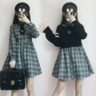 Stripe-detail Pullover/plaid Shirtdress