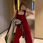 Sleeveless Knit Wide-leg Jumper Pants Wine Red - One Size