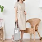 Pleated Sleeve Tie-waist Dress