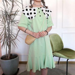 Polka Dot Collar Short Sleeve Dress