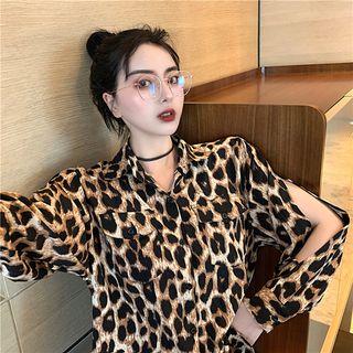 Leopard Print Split-sleeve Shirt As Shown In Figure - One Size
