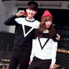 Couple Matching Triangle Print Color Panel Pullover / Pants