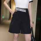 Short-sleeve Ribbed Polo Knit Top / Lettering Shorts
