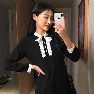 Contrast-trim Frilled Flare Dress