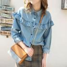 Ruffled Long-sleeve Denim Shirt