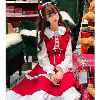 Frill-trim Blouse/ Pinafore Dress