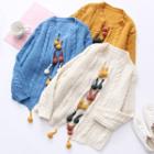 Pom Pom Cable-knit Open-front Cardigan