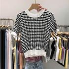 Short-sleeve Round-neck Color Block Knit Top