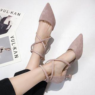 Pointed Ankle Strap Kitten-heel Pumps