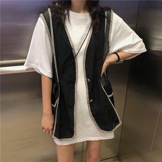 Elbow-sleeve Oversized T-shirt T-shirt - White - One Size