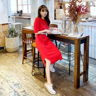 Short-sleeve Long Cable-knit Dress