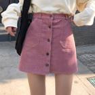Button-front Corduroy Mini A-line Skirt