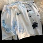 Letter Embroidered Tie-dye Print Shorts