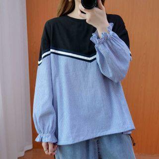Striped Panel Blouse Blue - One Size