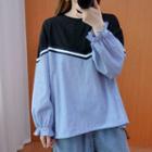 Striped Panel Blouse Blue - One Size