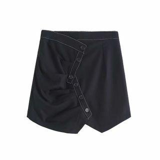 Contrast Stitching Shirred Mini Skort