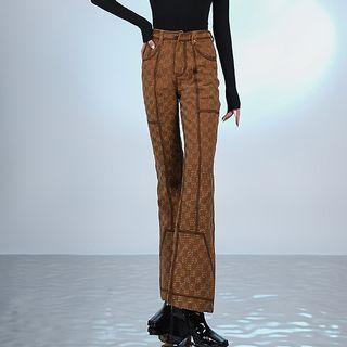 High Waist Checkered Bootcut Pants