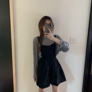 Long-sheer Sheer T-shirt / Drawstring Jumper Shorts