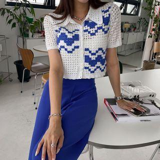 Collared Crochet Crop Cardigan