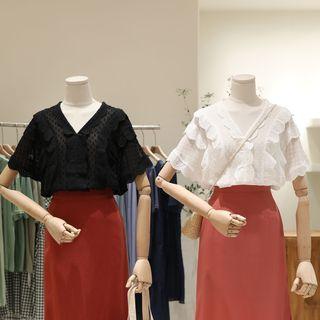 Ruffle Eyelet Lace Short-sleeve Blouse