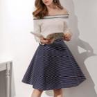 Set: Knit Top + Striped A-line Skirt