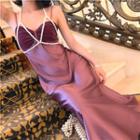 Sleeveless Satin Panel Maxi Dress + Beaded Body Chain