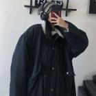 Button-up Long Parka Dark Blue - One Size