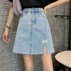 Denim Slit A-line Mini Skirt