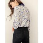 Plus Size Floral Print Velvet-collar Blouse
