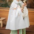 Traditional Chinese Floral Embroidered Fluffy Trim Cape