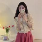 Elbow-sleeve Eyelet Lace Blouse / Midi A-line Skirt