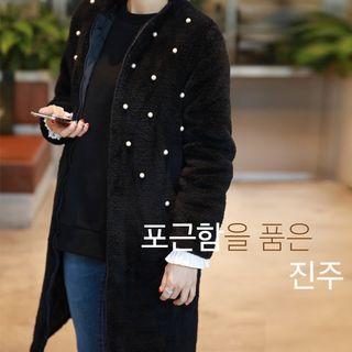 Faux-pearl Beads Zip Fleece Coat