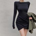 Long-sleeve Shirred Mini Bodycon Dress / Plain Blazer