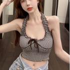 Halter Ruffle-trim Bow Cropped Top