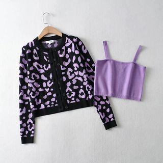 Set: Leopard Print Cardigan + Spaghetti Strap Top