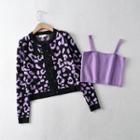 Set: Leopard Print Cardigan + Spaghetti Strap Top