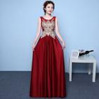 Embroidered 3/4-sleeve Evening Gown